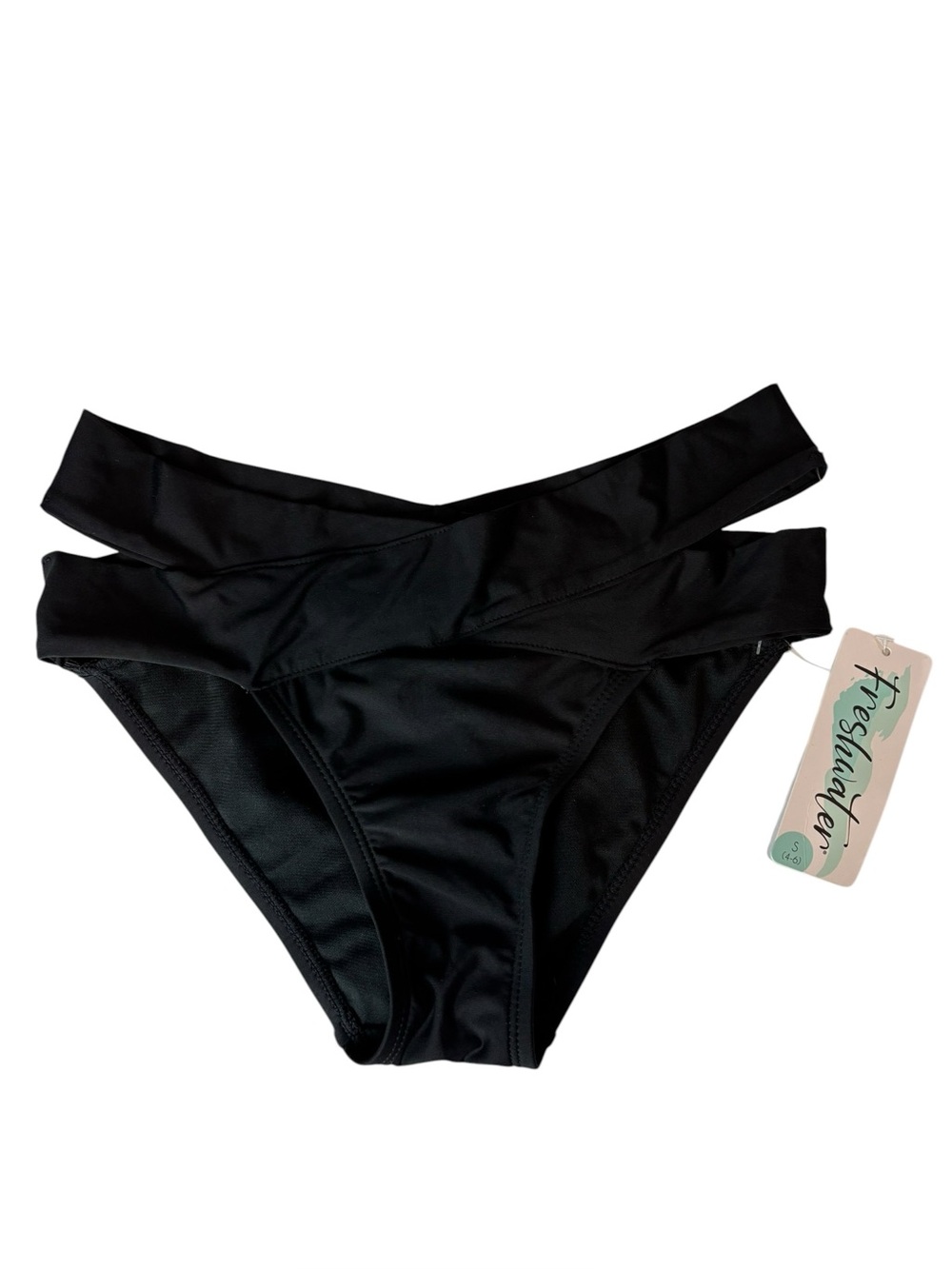 Freshwater Wrap Hipster black bikini swimsuit bottom size small NEW with tags